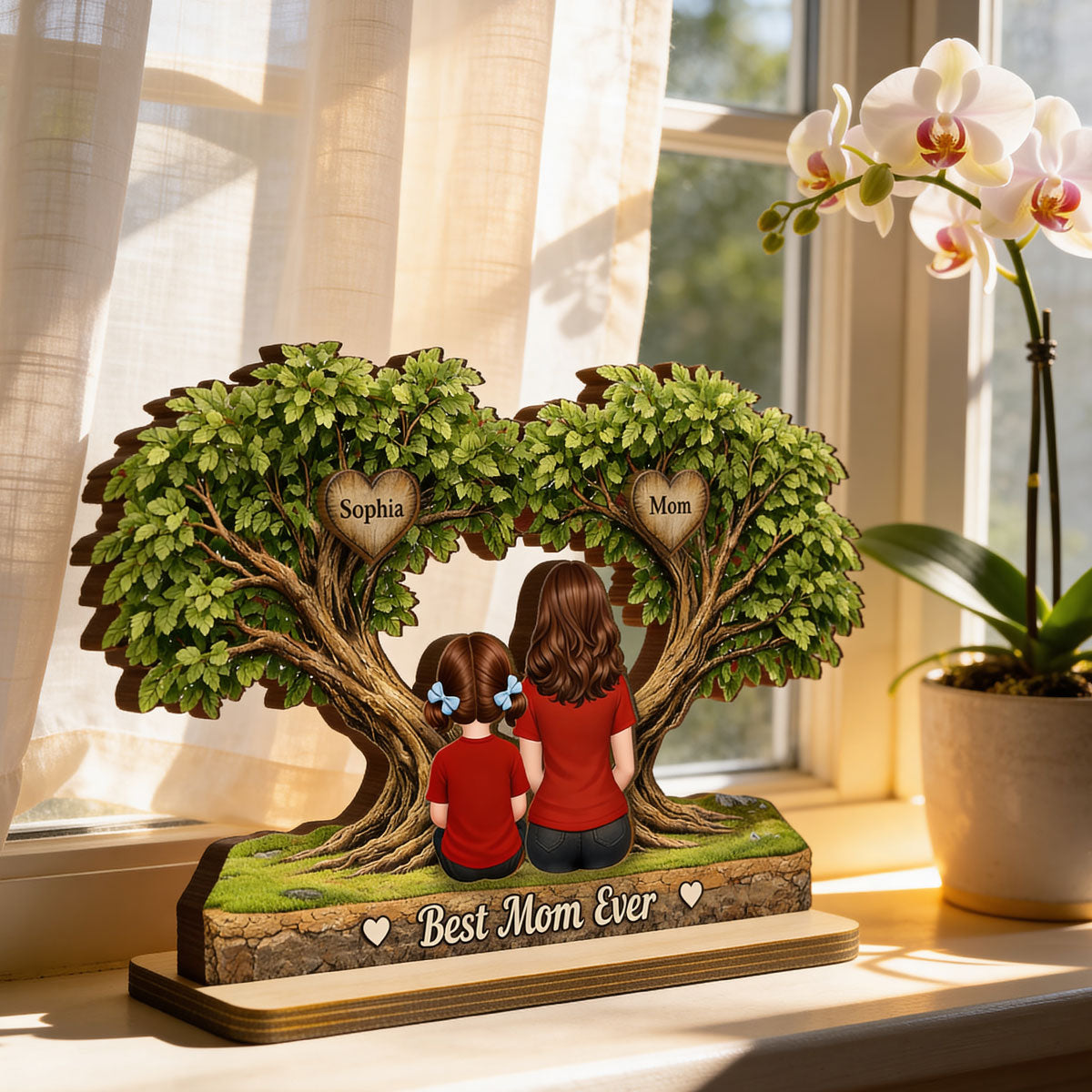 Best Mom Ever Heart Tree - Personalized 2-Layered Wooden Plaque - Heartfelt Gift For Mom, Grandma