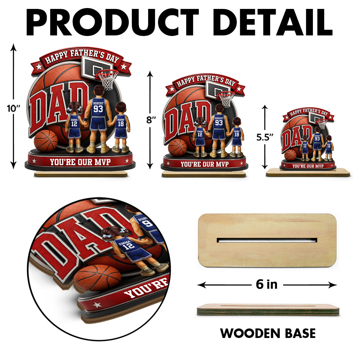 Basketball Dad You're Our MVP - Personalized 2-Layered Wooden Plaque - Heartfelt Gift For Dad, Husband