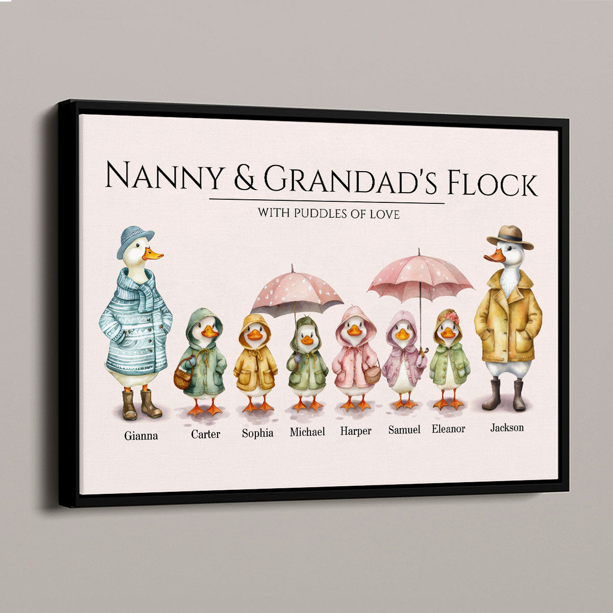 Grandparents Grandma Grandad's Flock Cute Watercolor Ducks Personalised Poster