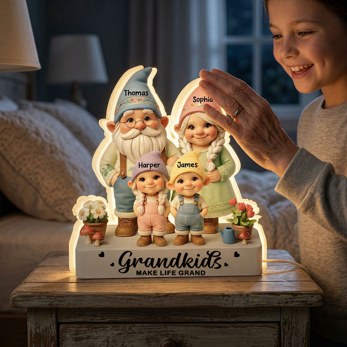 Gnome Grandma Grandpa Grandkids - Personalized Light Box - Mother's Day Gift For Grandma