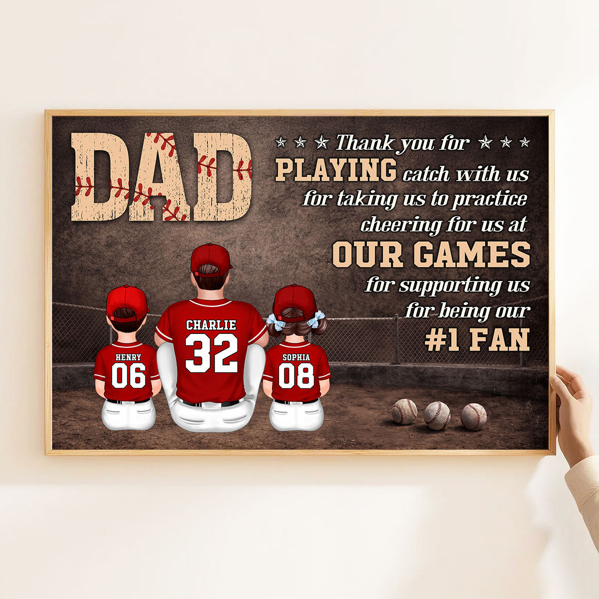 Baseball Dear Dad Thank You - Personalized Poster - Father's Day Gift For Baseball Dad, Husband