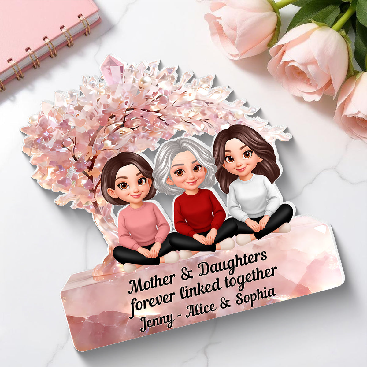 Mother And Daughter Forever Linked Together - Personalized Acrylic Block Plaque - Heartfelt Gift For Mom, Grandma