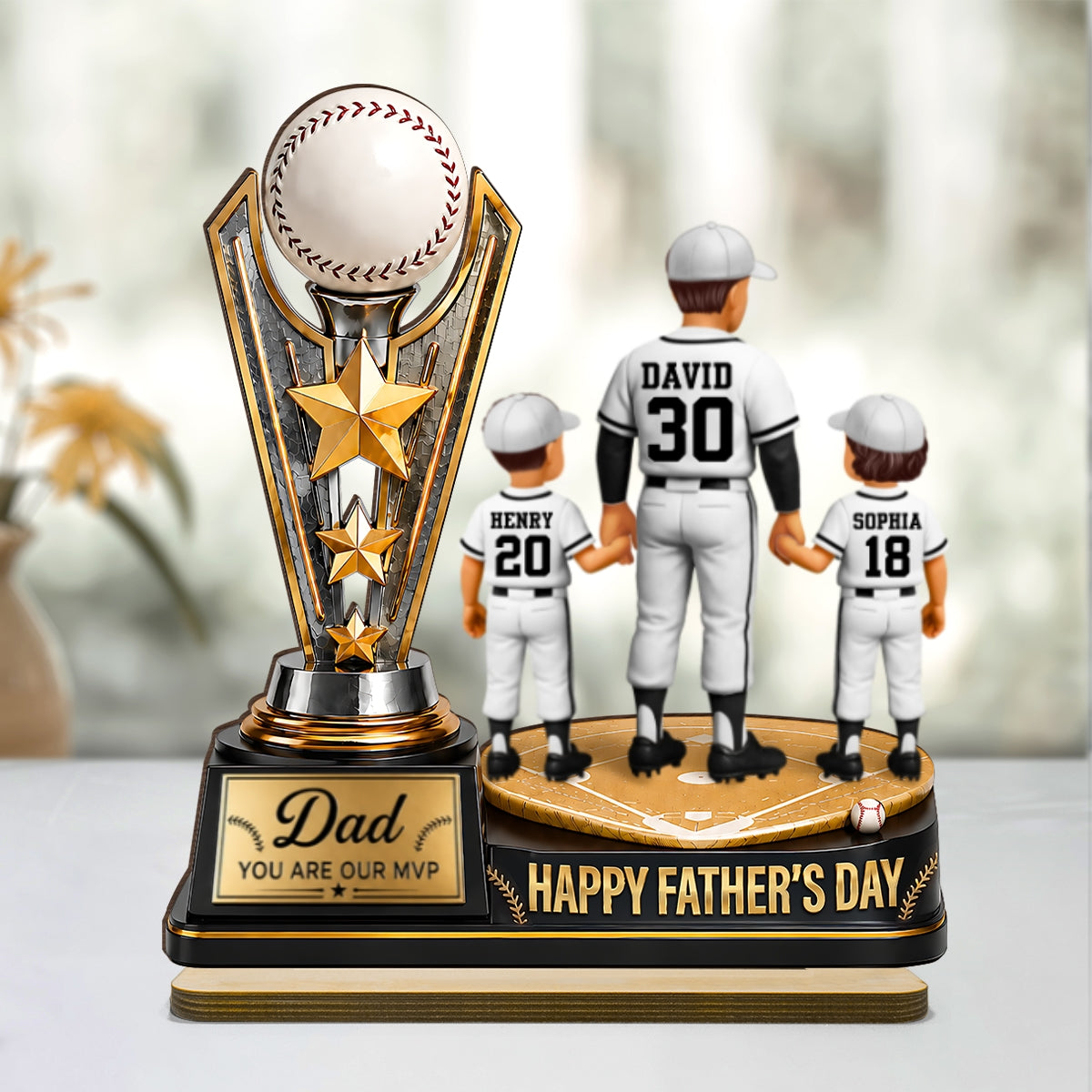 Baseball MVP Dad Trophy - Personalized 2-Layered Wooden Plaque -  Gift for Dad, Husband