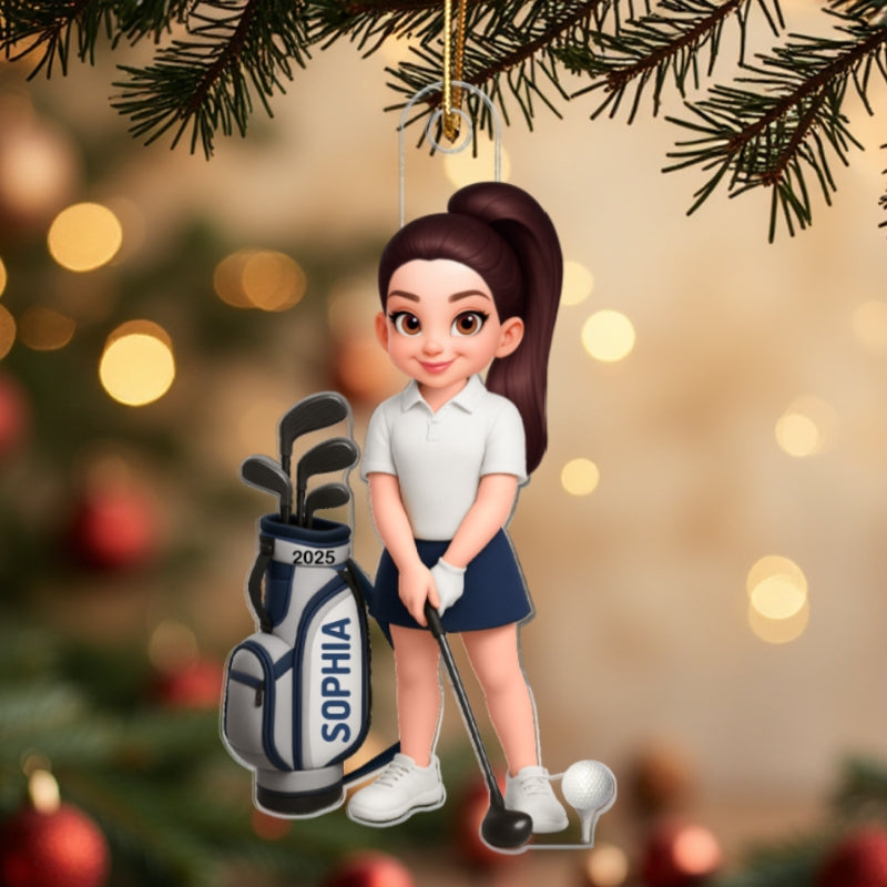 3D Effect Christmas Golf Man Woman - Personalized Acrylic Ornament - Gift For Golfers