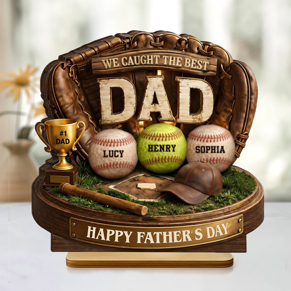 We Caught the Best Baseball Dad - Personalized 2-Layered Wooden Plaque -  Gift for Dad, Husband