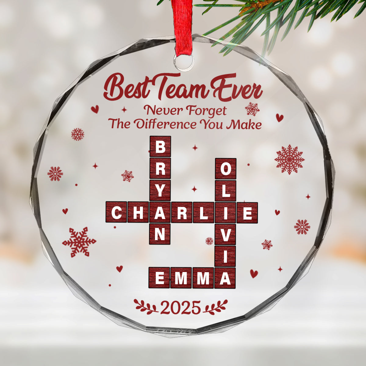 Best Team Ever Crossword - Personalized Glass Ornament - Christmas Gift for Co-worker