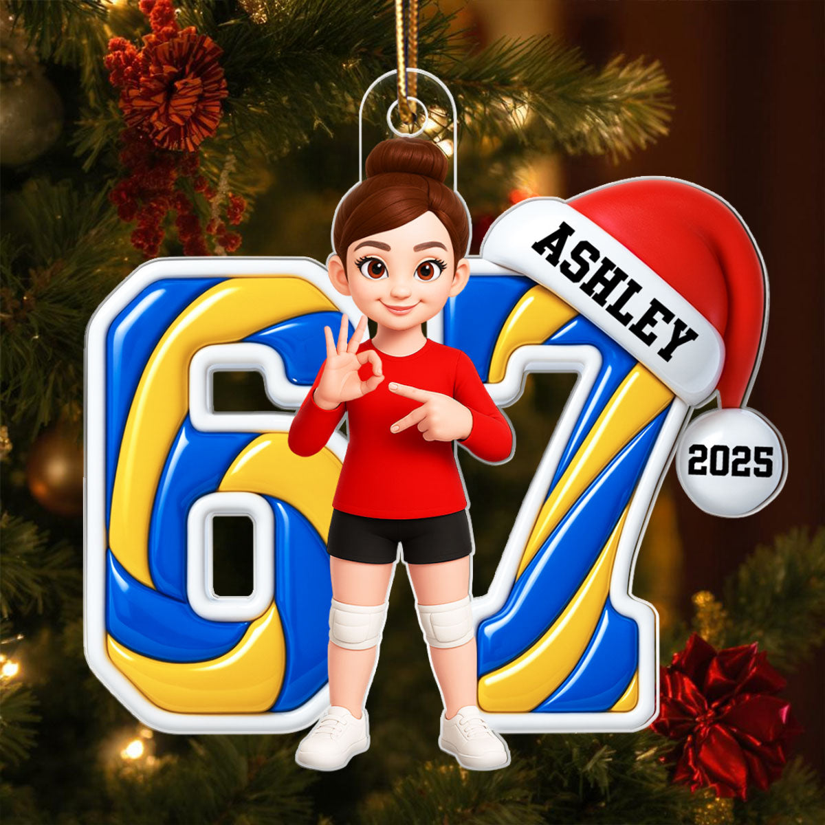 Custom Volleyball Six Seven 67 - Personalized Acrylic Ornament - Teen Slang Funny Tree Decor, Funny Teen Grandkid Gift