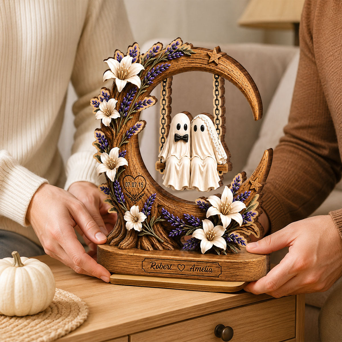 Spooky Bride Groom Couple - Personalized 2-Layered Wooden Plaque - Anniversary, Halloween Gift For Couple