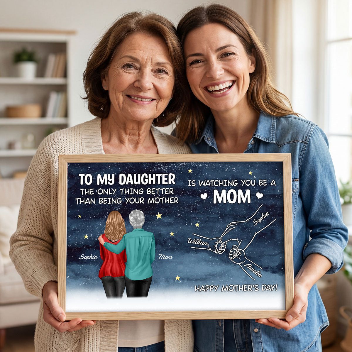 Starry Night From Mom To Daughter Watching You Be A Mom Hands Outline - Personalized Poster - Mother's Day Gift For Daughter