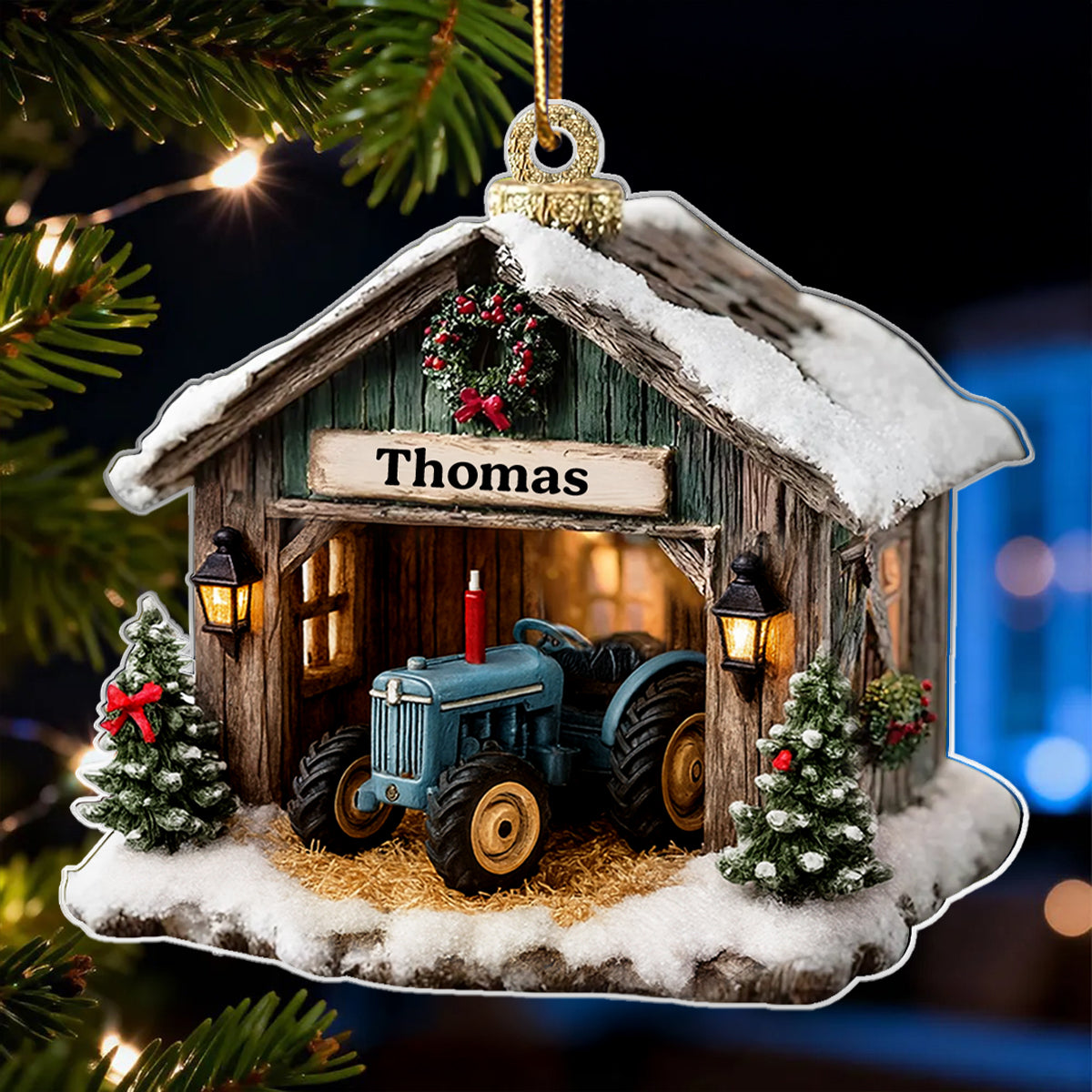 Custom Farmhouse Tractor Barn Christmas - Personalized Acrylic Ornament - Holiday Keepsake 2025