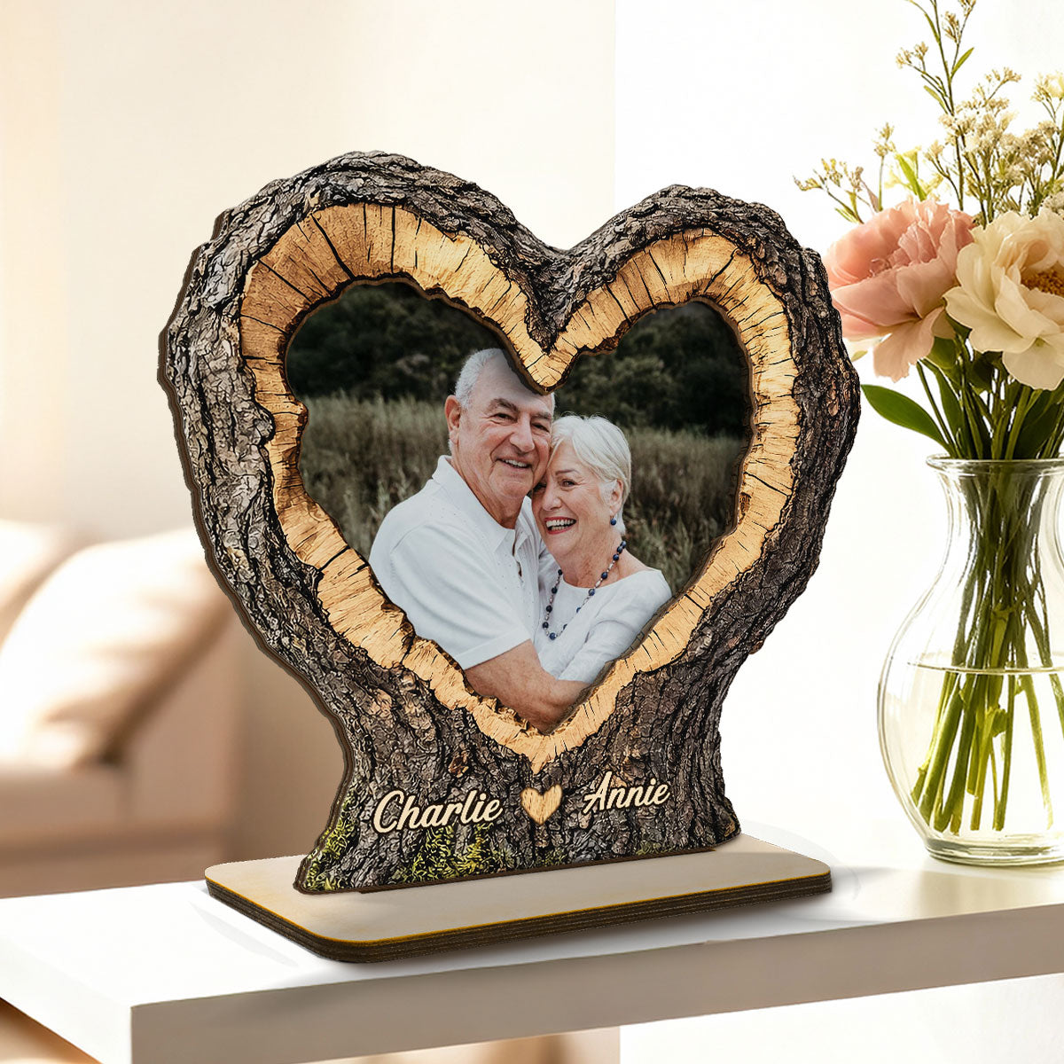 Couple Custom Photo In Heart Carved Tree 2D Flat - Personalized 2-Layered Wooden Plaque - Anniversary Gift, Valentine's Gift For Him, For Her