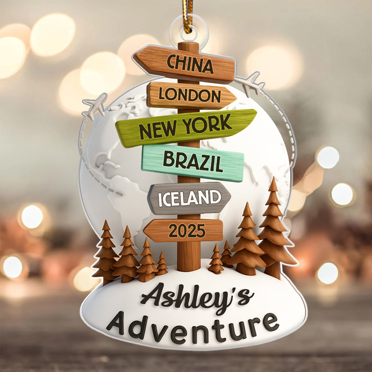 Traveling Destination Sign Post - Personalized Acrylic Ornament - Christmas Gift for Travelers