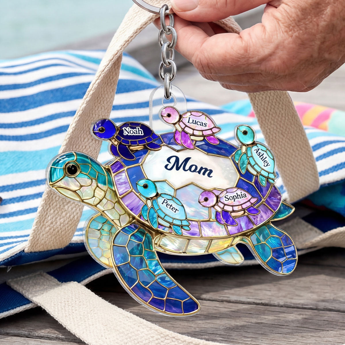 Mom Grandma Sea Turtle - Personalized Acrylic Keychain - Mother's Day Gift for Her