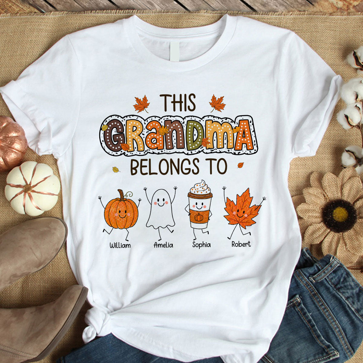Fall Season Funny Kids This Grandma Belongs To - Personalized Shirt - Gift For Grandmas, Moms