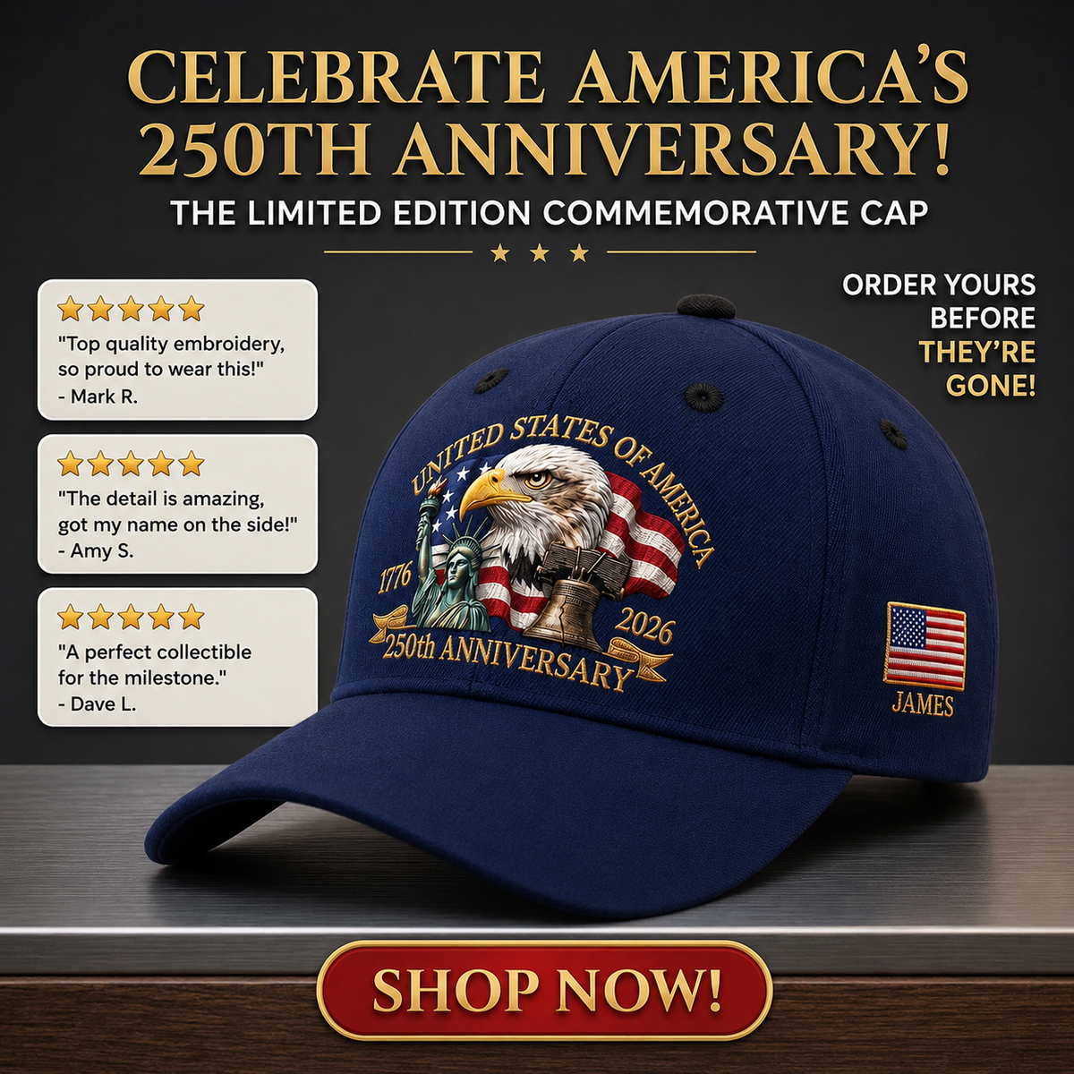 United States 250th Anniversary Eagle Liberty & Bell Printed - Personalized Classic Cap