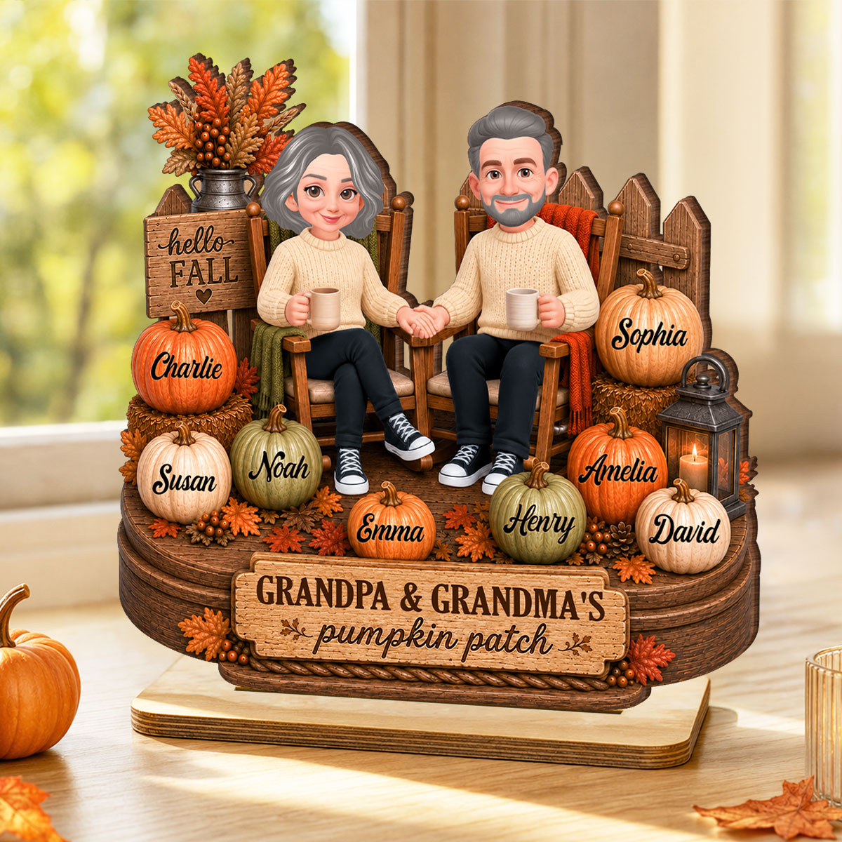 Grandpa & Grandma's Pumpkin Patch - Personalized 2-Layered Wooden Plaque - Cozy Fall Decor for Grandparents