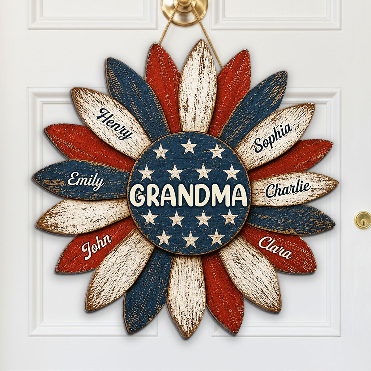 Grandma Nation Flag Sunflower America 250th Anniversary - Personalized Wood Sign - 250 Years Of Freedom, Patriotic Decoration