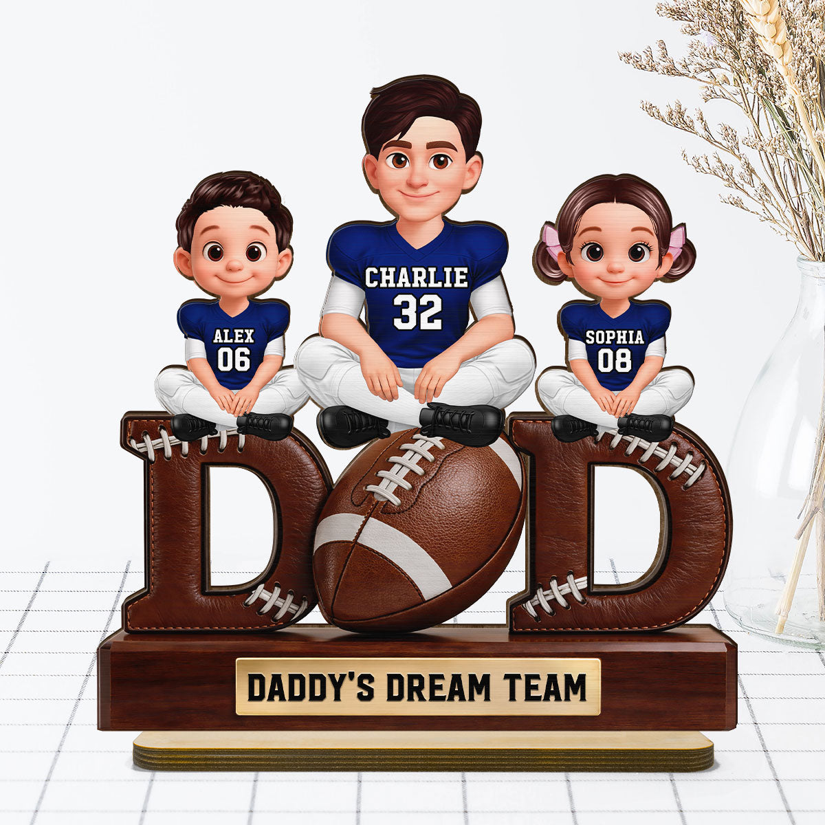 American Football Daddy's Dream Team - Personalized 2-Layered Wooden Plaque -  Gift For Dad