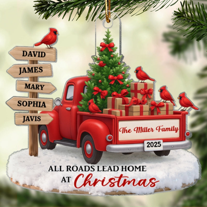 All Road Leads Home at Christmas - Personalized Acrylic Ornament - Christmas Gift for Family