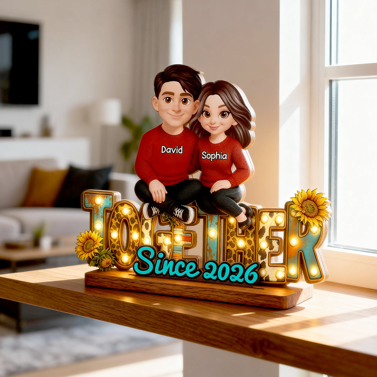 Western Vibe Couple Sitting - Personalized 2-Layered Wooden Plaque - Meaningful Gift for him, for her