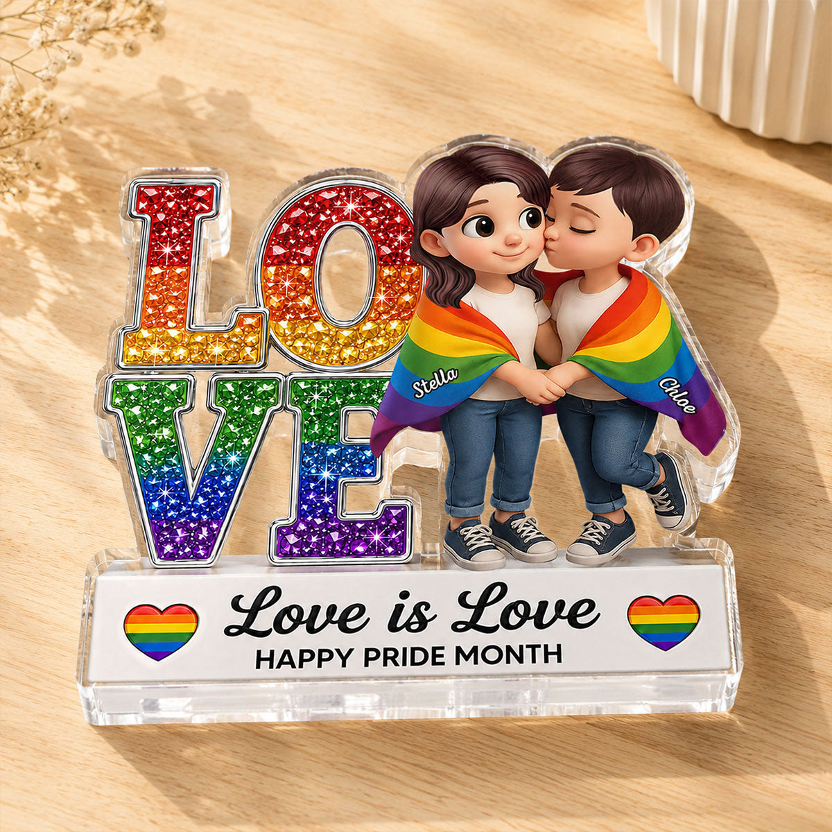 LGBT+ Couple Love Is Love - Personalized Acrylic Block Plaque - Gift For Couple, Happy Pride Month