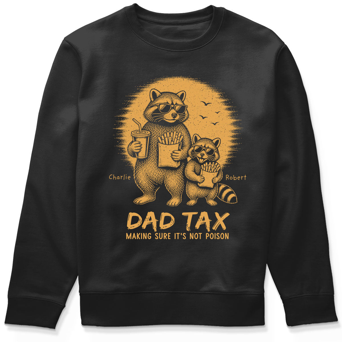 Retro Yellow Vintage Raccoon Dad Tax - Personalized Shirt - Funny Father's Day Gift For Dad, Husband