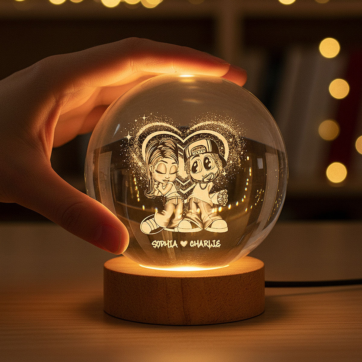 Eternal Love Y2K Couple - Personalized Crystal Ball LED Night Light - Heartfelt Valentine's Day Gift, Anniversary Gift For Couple, For Him, For Her