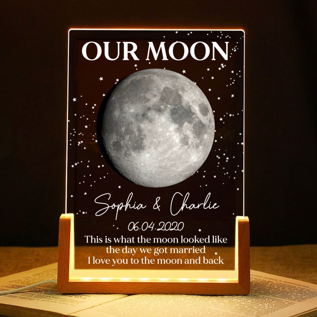 Couple Moon Phase This Is What The Moon Looked Like - Personalized Acrylic LED Night Light - Wedding Anniversary Gift For Couple