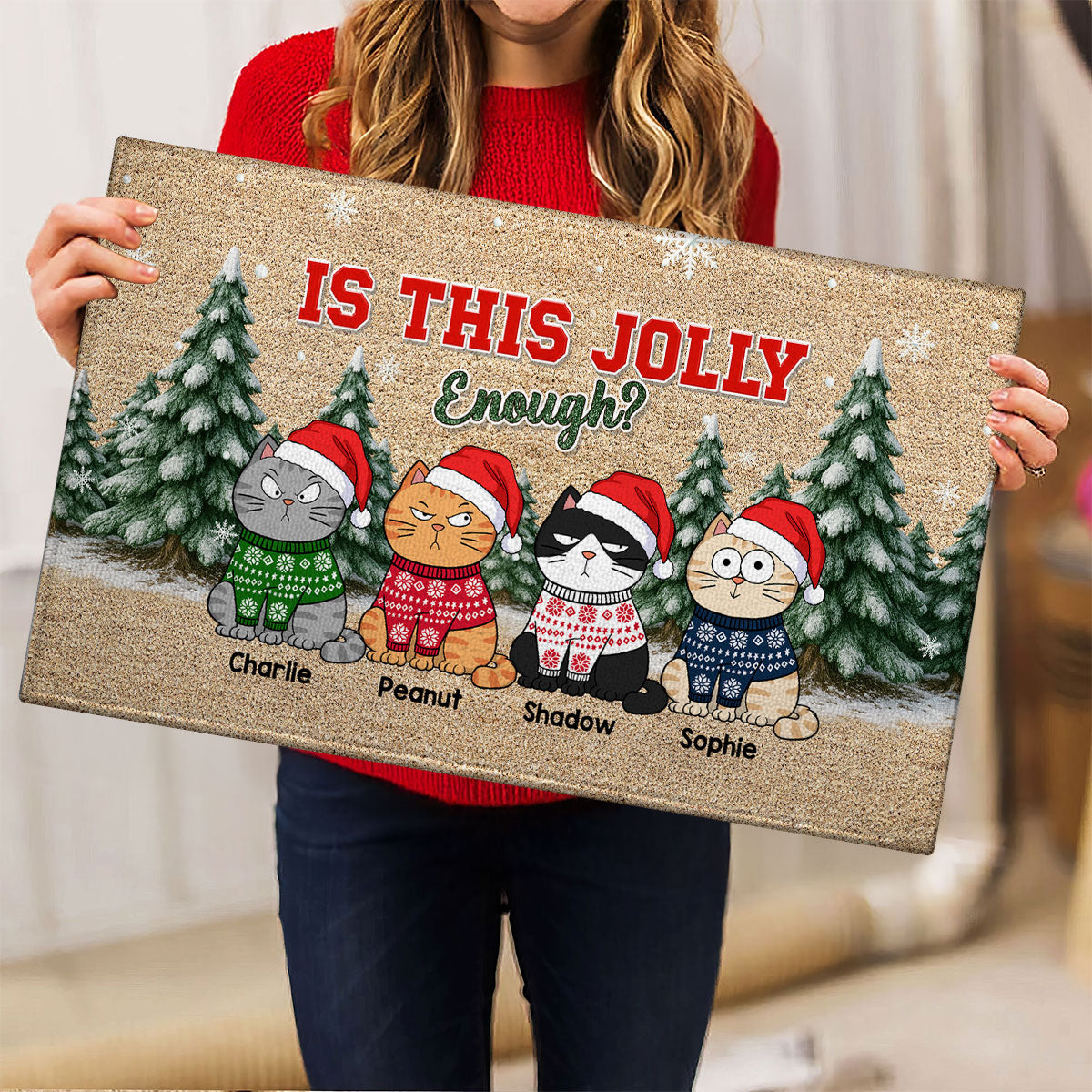 Christmas Funny Cute Cats Meowy Catmas - Personalized Doormat - Christmas Gift For Cat Lovers