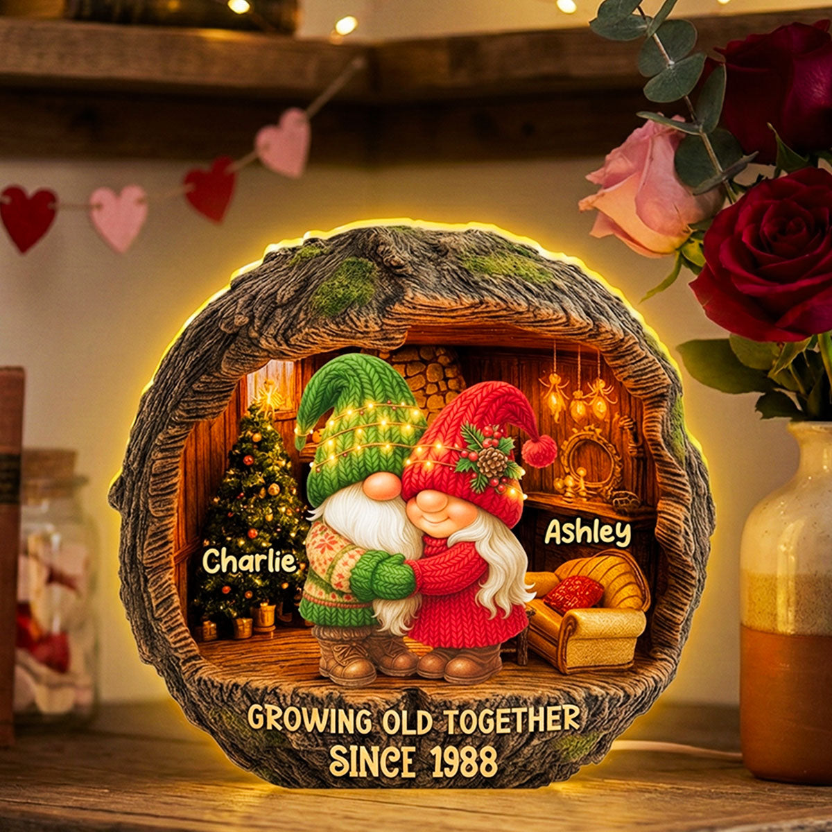 Gnome Couple Cozy Vibe - Personalized Light Box - Gift for Couple, for Her, for Him