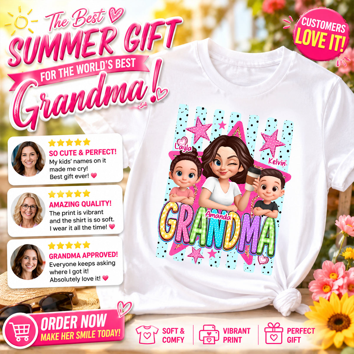 Grandma Striped Preppy Pattern - Personalized Shirt - Summer Trendy Tee for Grandma
