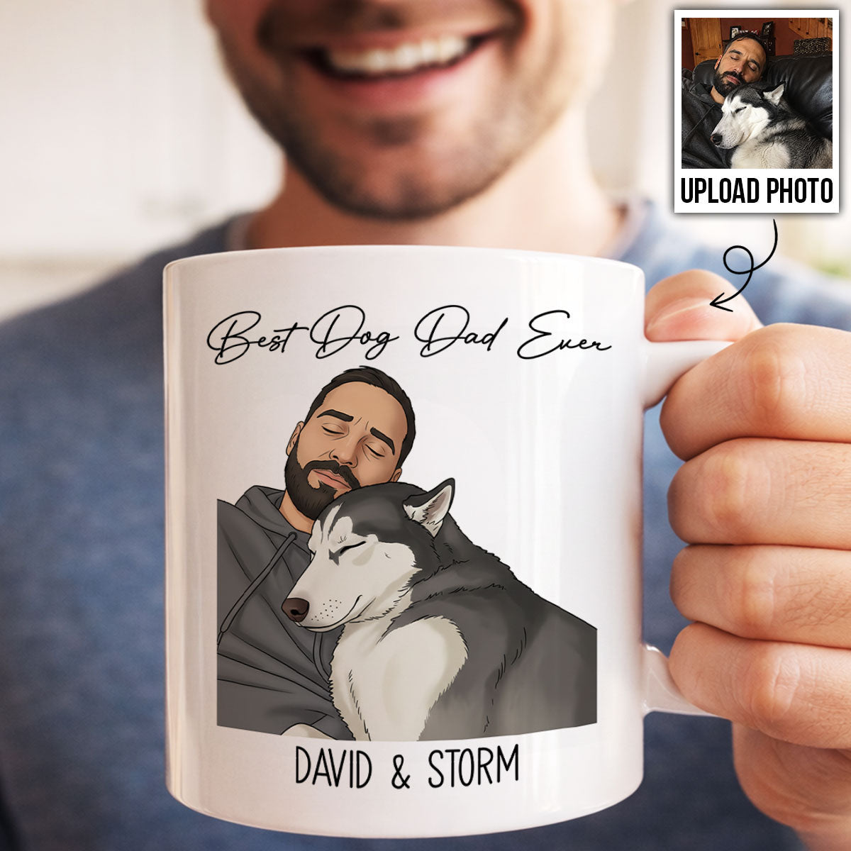 Portrait Color Drawing Style Best Dog Cat Pet Dad Ever - Personalized Mug - Father's Day Gift For Dog Dad, Cat Dad