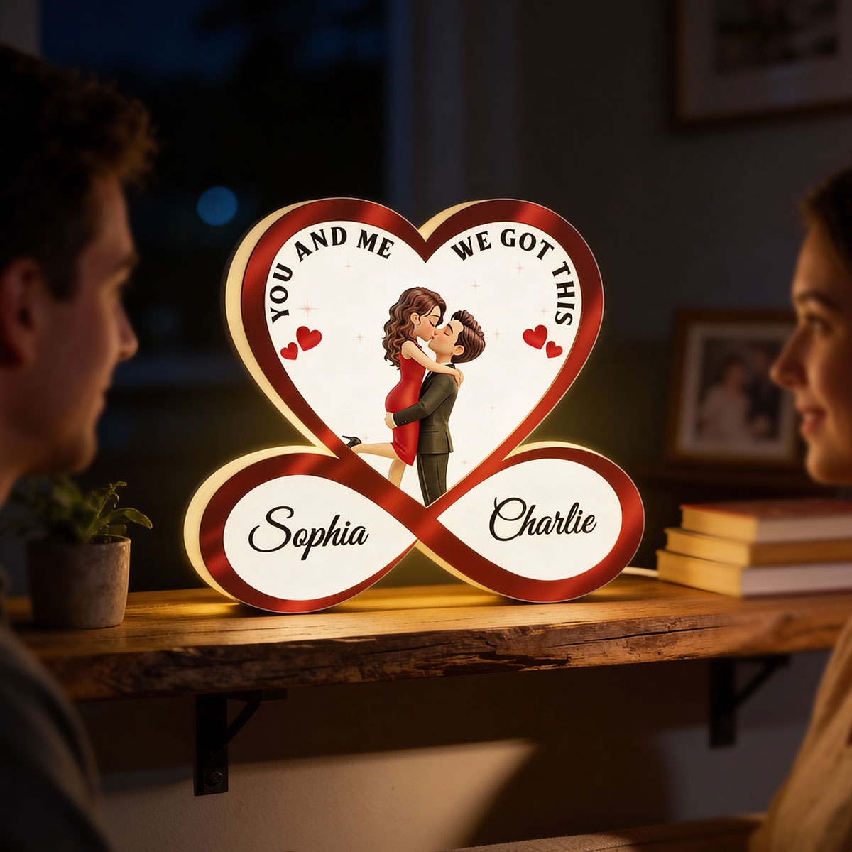 Couple Hugging Kissing Eternal Love Infinity Heart - Personalized Light Box - Heartfelt Gift For Couple