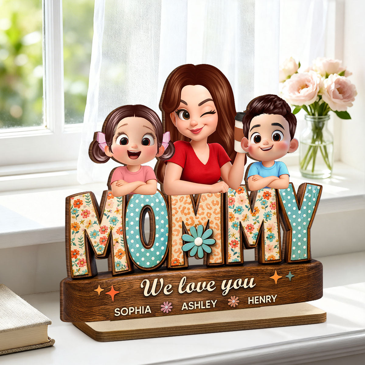 Mommy We Love You Preppy Pattern - Personalized 2-Layered Wooden Plaque - Heartfelt Mother's Day Gift for Mom, Wife, Farmhouse Decor
