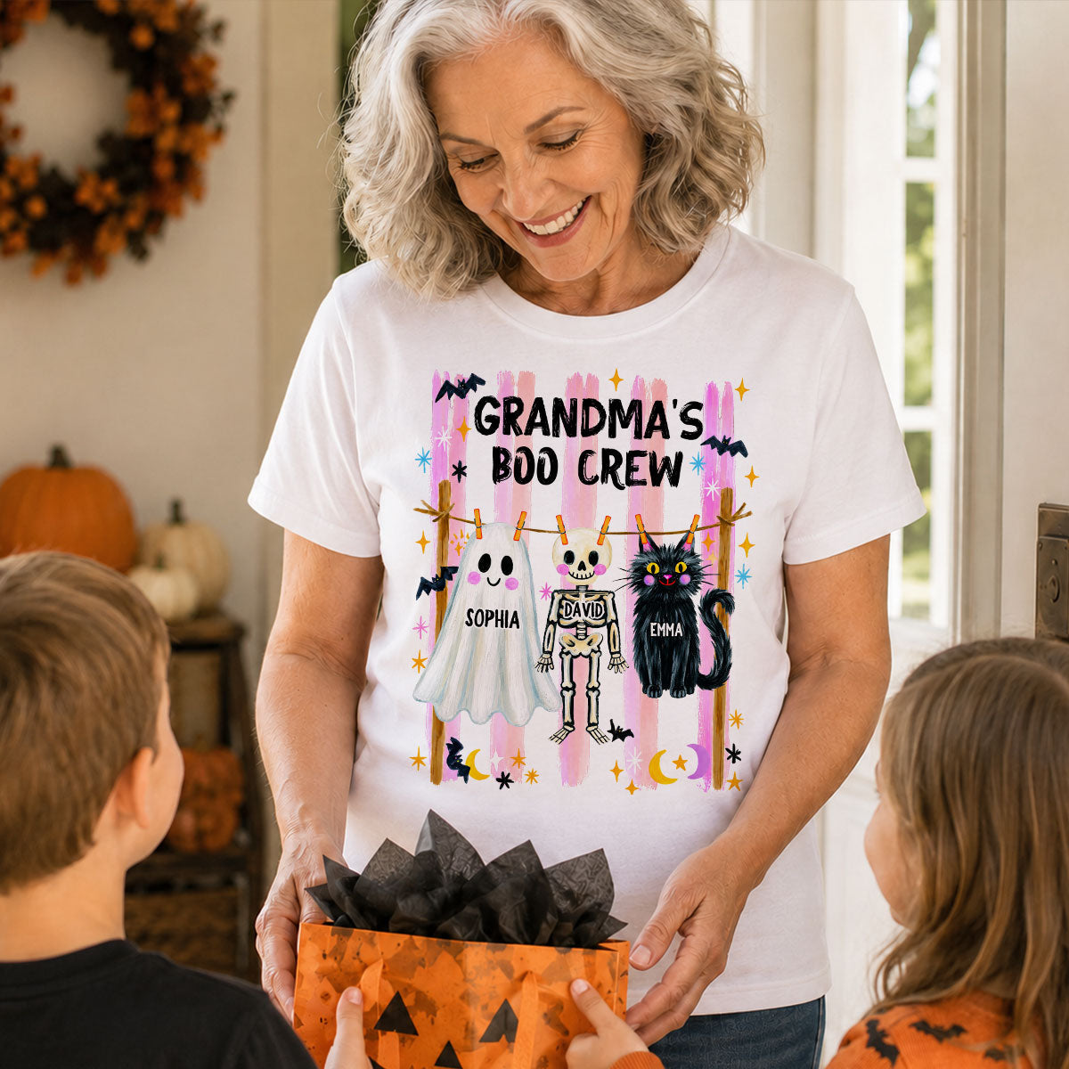 Grandma's Boo Crew Preppy Pattern - Personalized Shirt - Trendy Fall Halloween Tee for Grandma