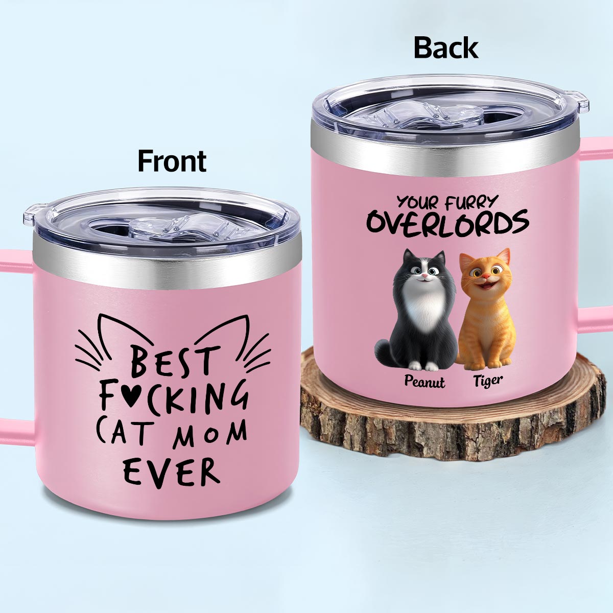 Best Fcking Cat Mom Ever Cartoon Cats - Personalized Stainless Steel Tumbler with Handle - Mother's Day Gift For Cat Lovers