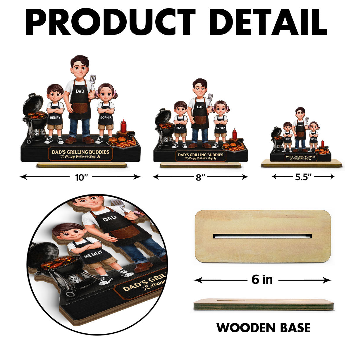 BBQ Dad's Grilling Buddies The Grill Master - Personalized 2-Layered Wooden Plaque -  Gift For Dad, Husband