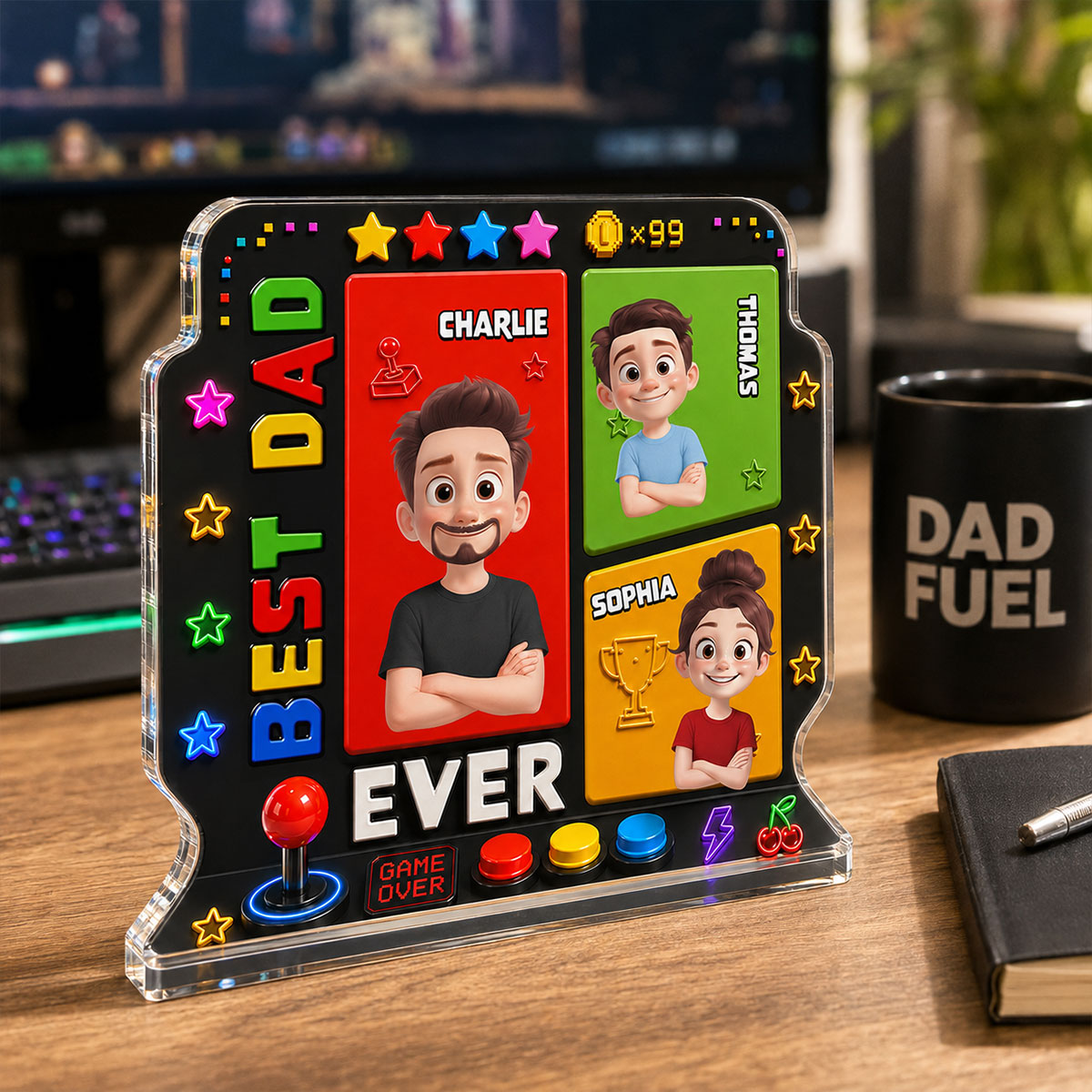 Best Dad Ever Gaming Dad - Personalized Acrylic Block Plaque - Heartfelt Gift For Dad, Husband