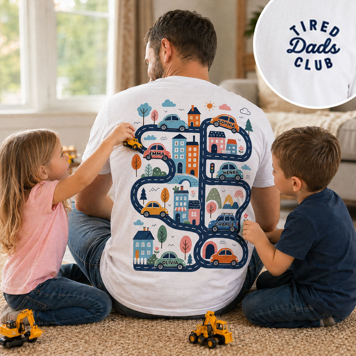 Tired Dads Club, Play Cars On Dads Back - Personalized Shirt - Funny Father's Day Gift For Dad, Husband
