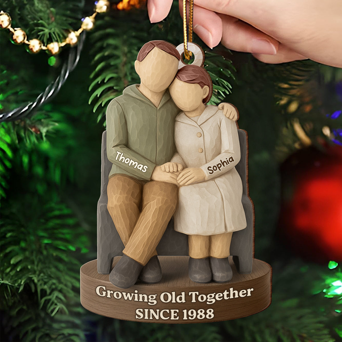 Couple Growing Old Together 3D Effect - Personalized Wooden Ornament - Christmas Gift for him, for her