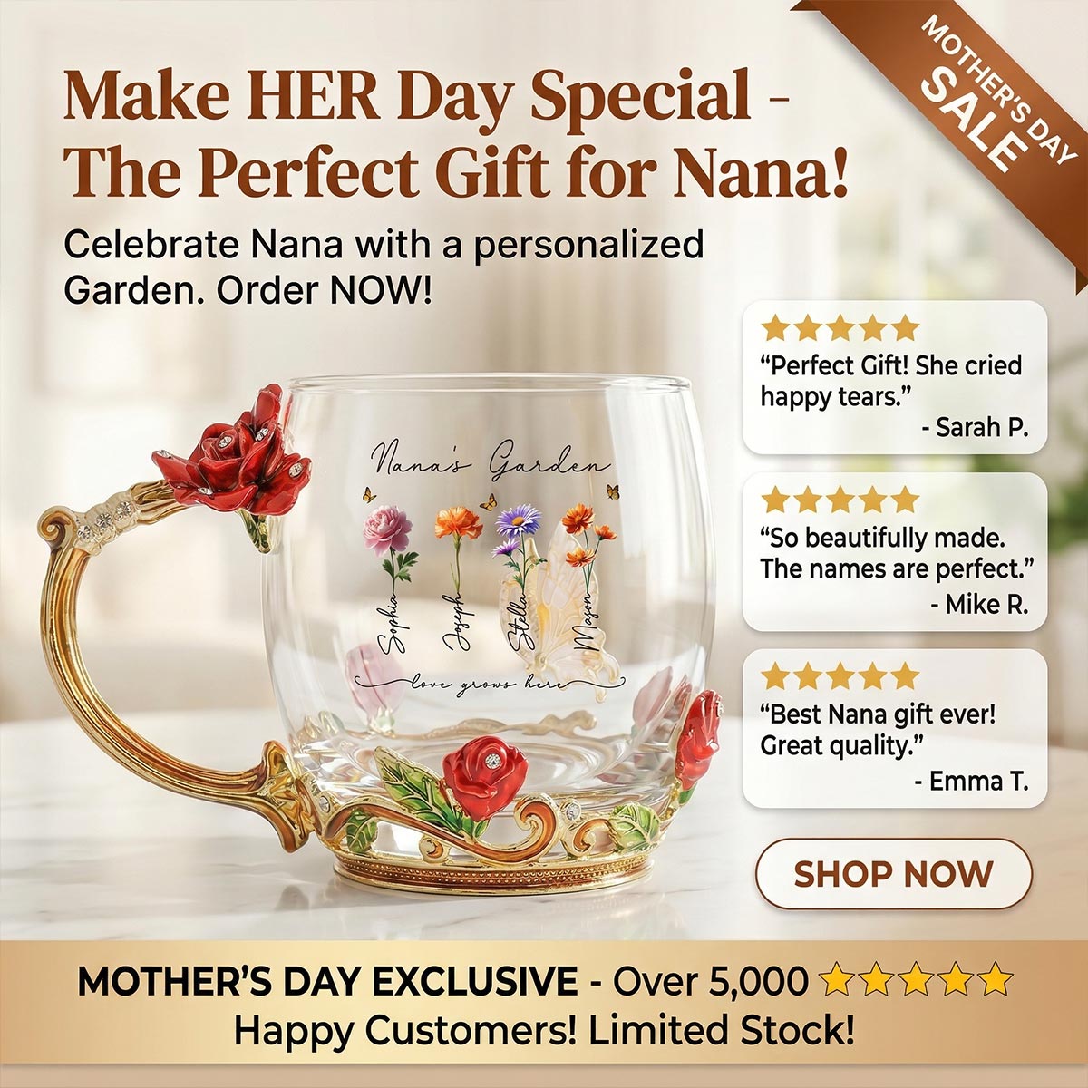 Beautiful Grandma Garden Custom Birth Month Flowers - Personalized Enamel Flower Tea Cup - Gift For Grandma, Mom