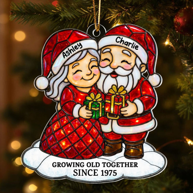 Couple Growing Old Together Stained Glass Pattern - Personalized Acrylic Ornament - Heartwarming Christmas Gift For Him, For Her, For Couple