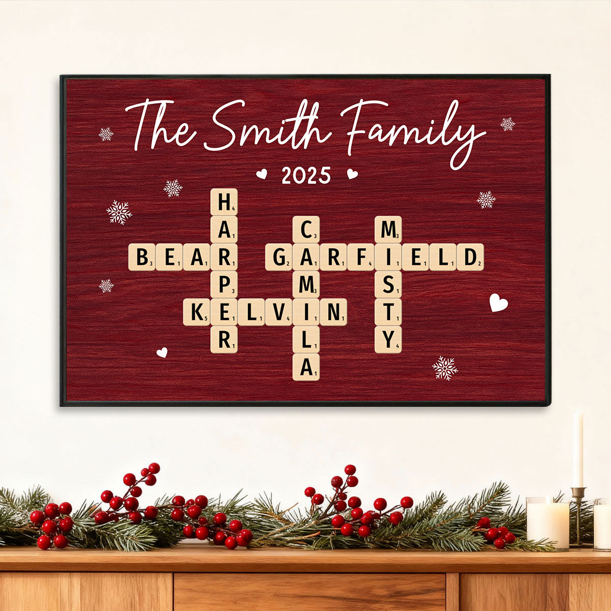 Christmas Family Forever Linked Together Crossword Puzzle Art - Personalized Poster - Gift For Family