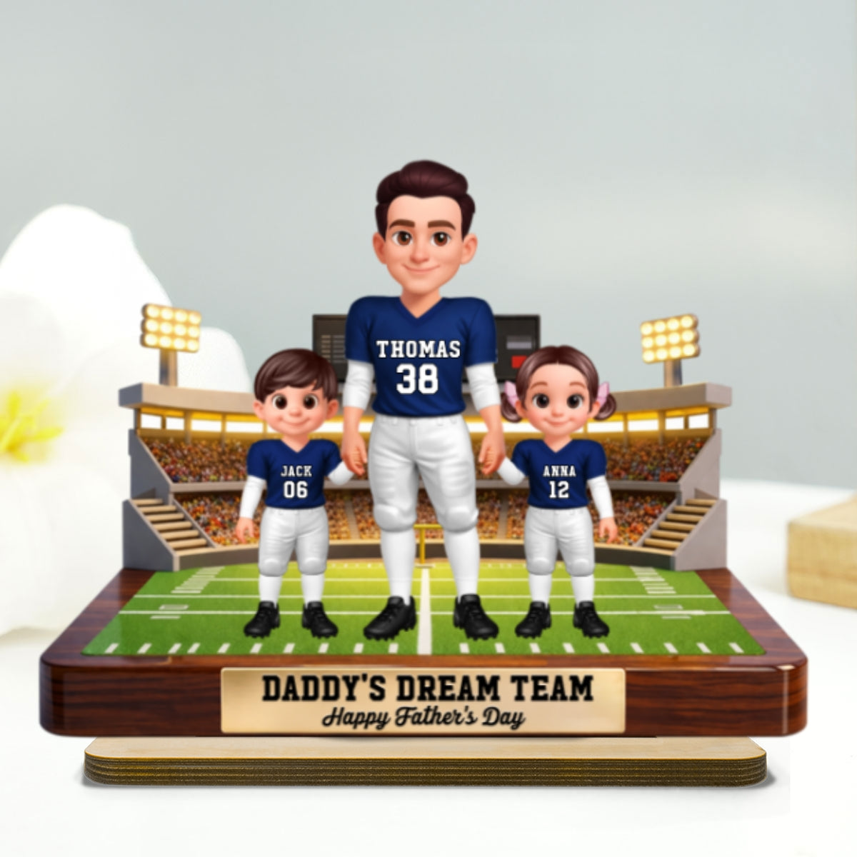 American Football Dad And Kids - Personalized 2-Layered Wooden Plaque -  Gift For Dad