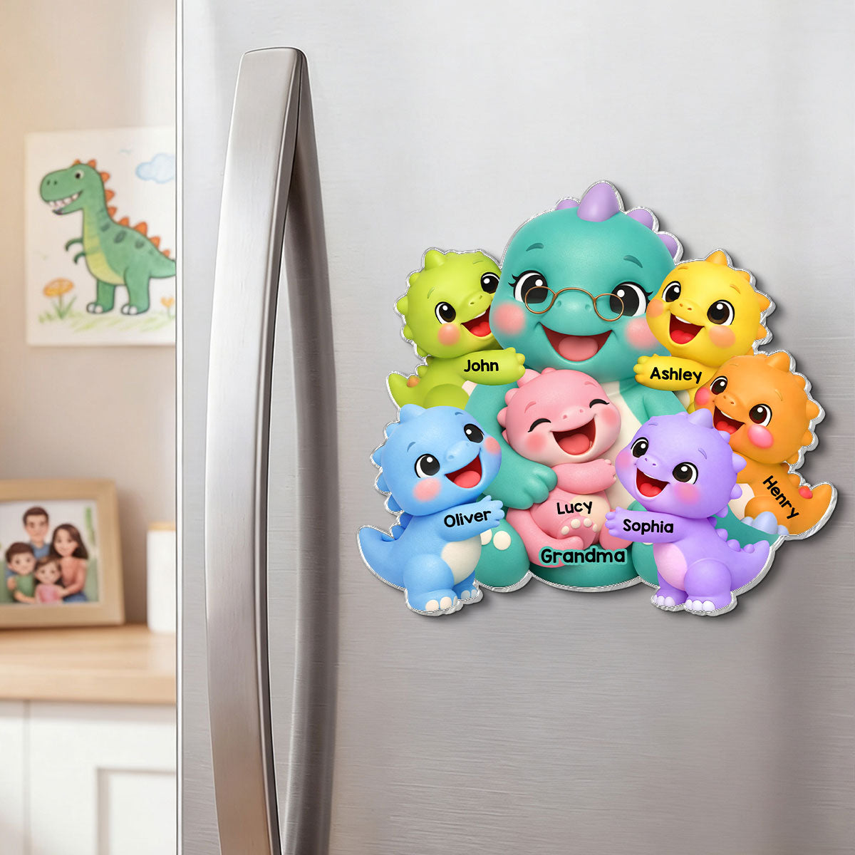 Colorful Cute Grandmasaurus Like Normal Grandma But More Awesome - Personalized Acrylic Fridge Magnet - Gift For Grandma