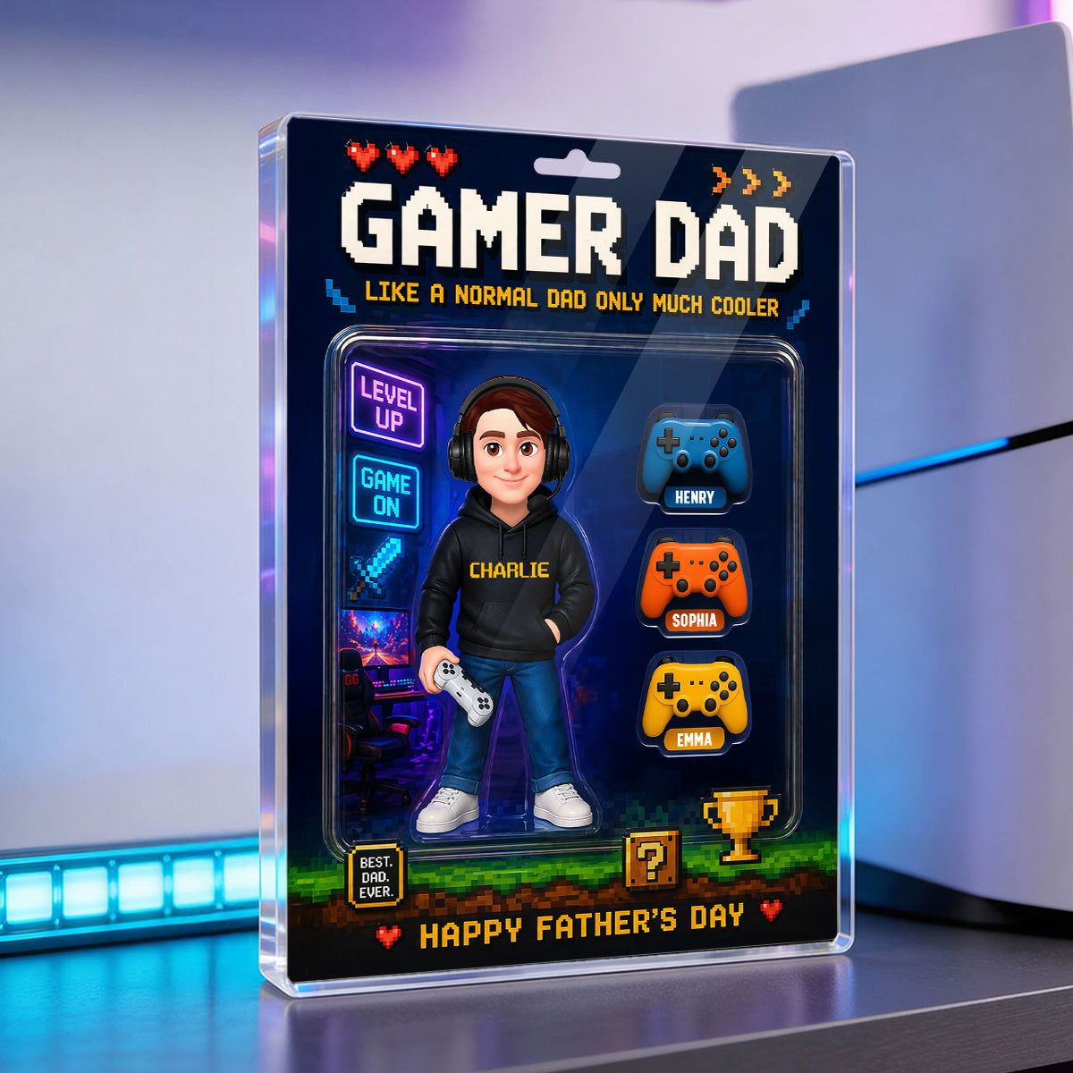 Gamer Dad More Cooler - Personalized Acrylic Block Plaque -  Gift For Gamer Dad, Husband