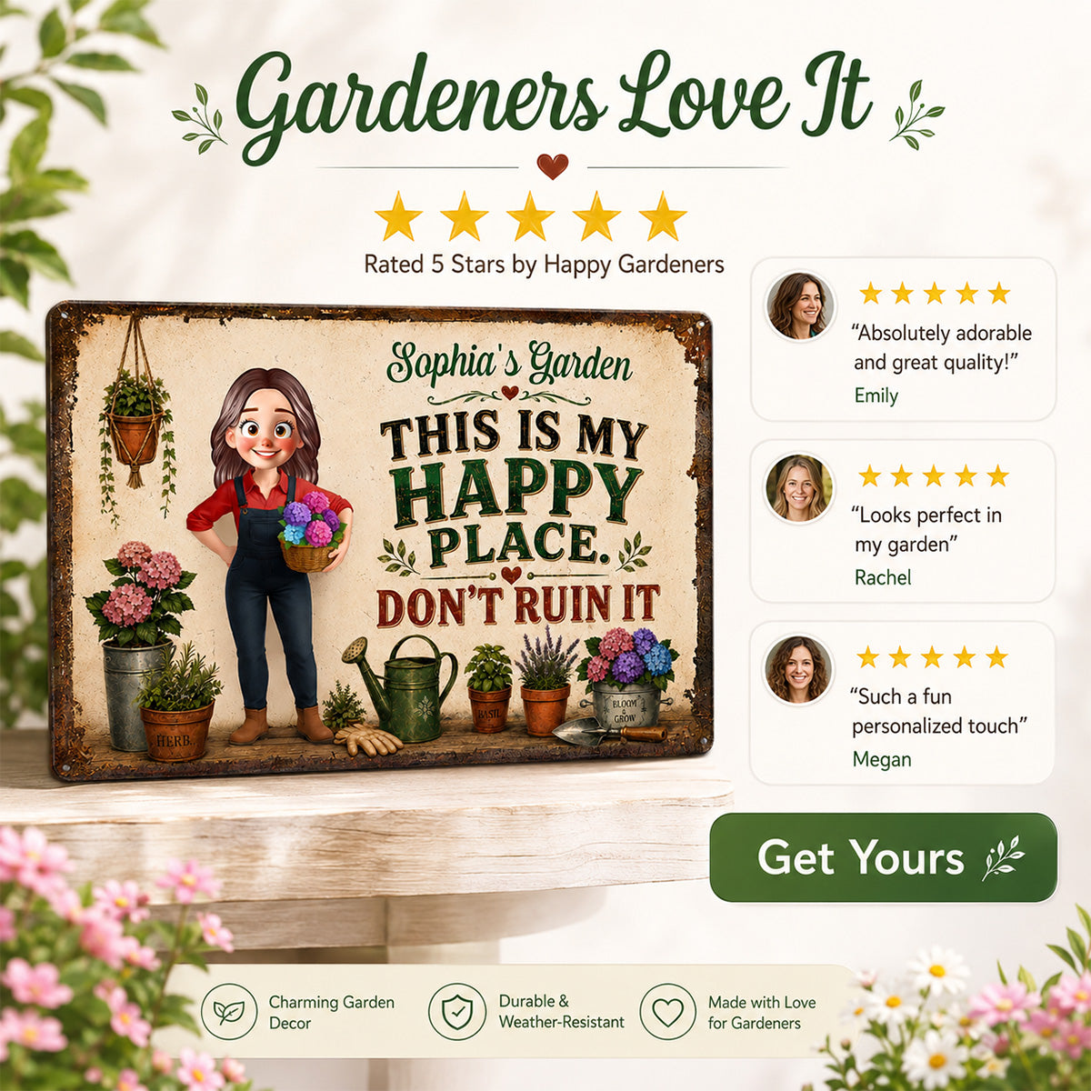 This Is My Happy Place Don't Ruin It Gardening Girl - Personalized Garden Metal Sign - Home Garden Greenhouse Outdoor Decor