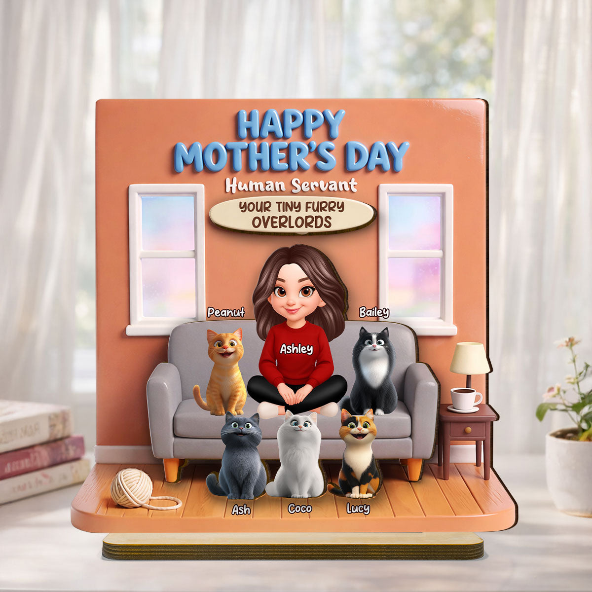 Happy Mother's Day Human Servant - Personalized 2-Layered Wooden Plaque - Gift for Cat Moms