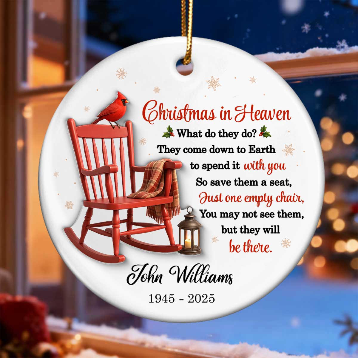 Christmas in Heaven - Personalized Ceramic Ornament with Acrylic - Sympathy Gift For Loss Of Loved Ones
