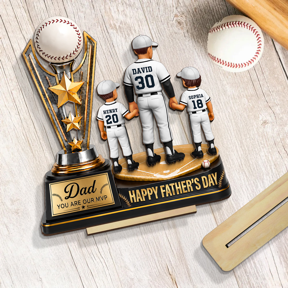 Baseball MVP Dad Trophy - Personalized 2-Layered Wooden Plaque -  Gift for Dad, Husband